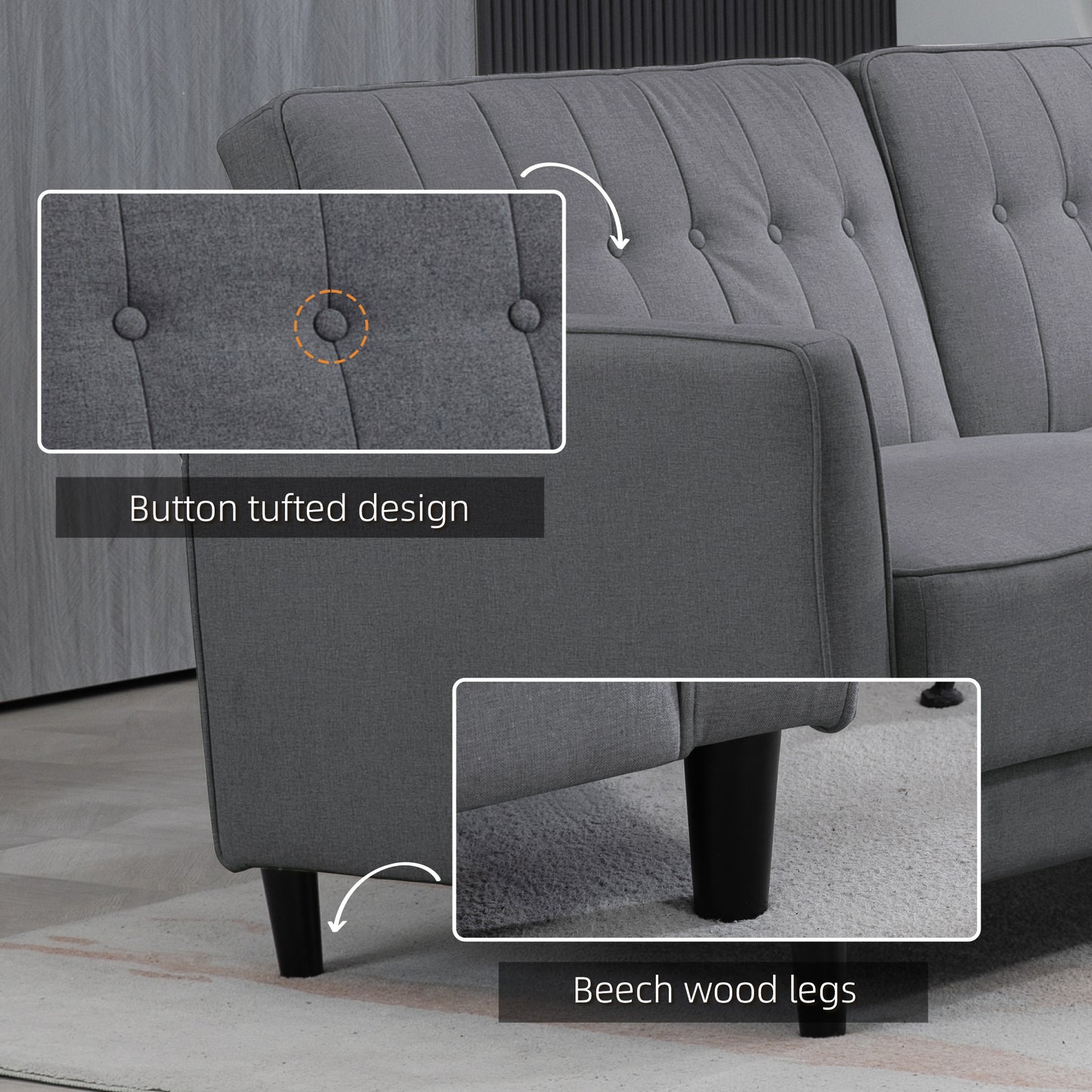 Canapé-lit convertible en tissu capitonné avec dossier réglable pour salon, gris anthracite