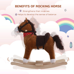 Plush Rocking Horse with Sound Scarf Included, Red and Brown