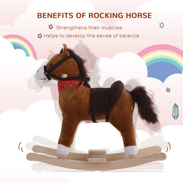 Plush Rocking Horse with Sound Scarf Included, Red and Brown