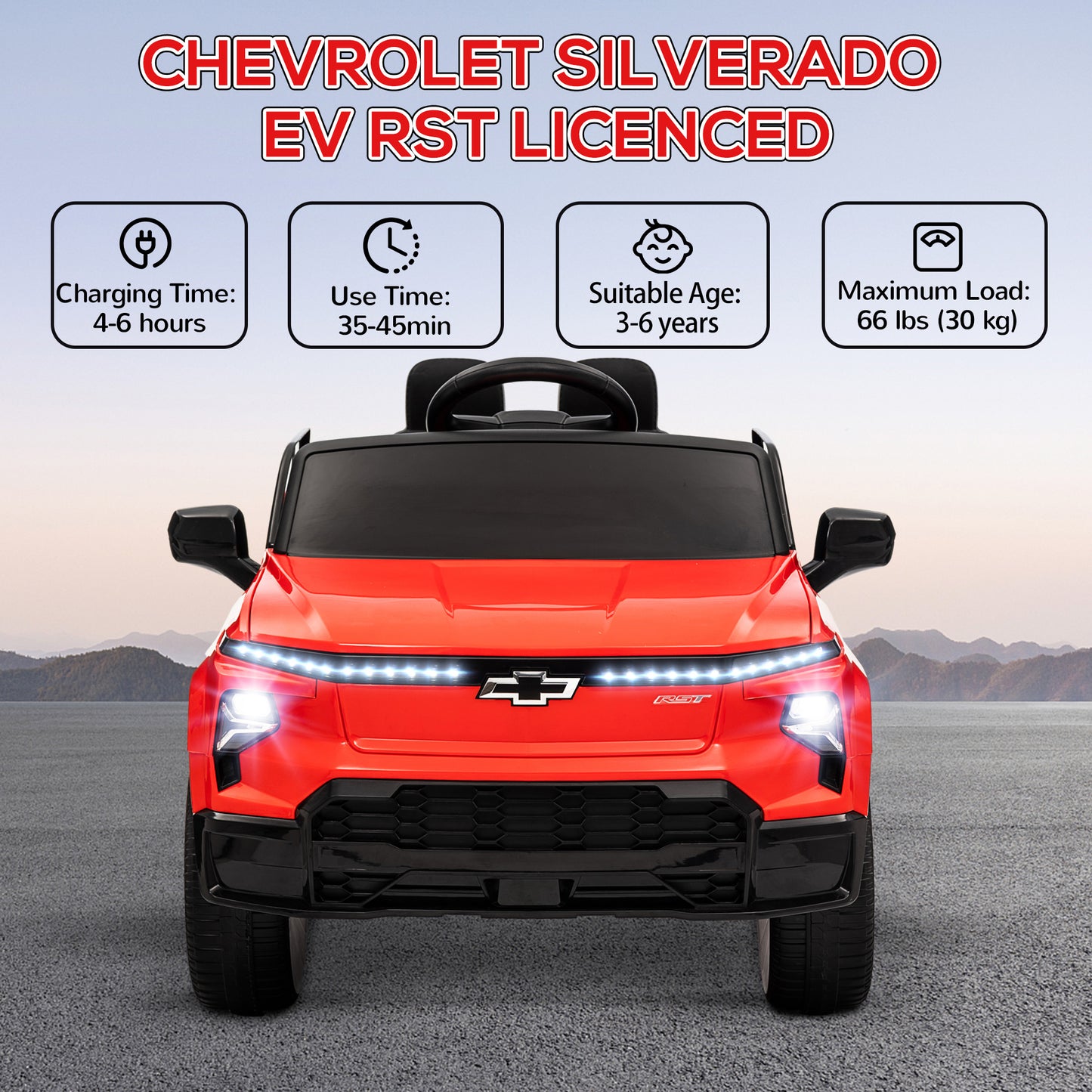 Licensed 12V Chevrolet Silverado Electric RST Ride-On Car with Remote Control, Red