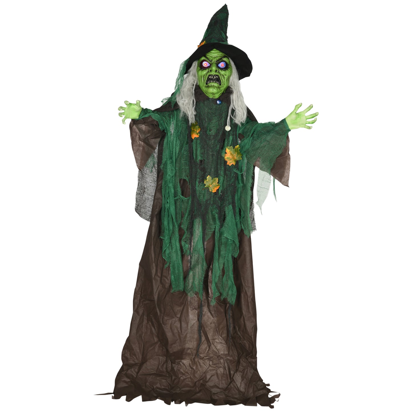 Décoration d'Halloween grandeur nature de 6 pieds, sorcière animé avec son et mouvement activés, yeux lumineux, son effrayant