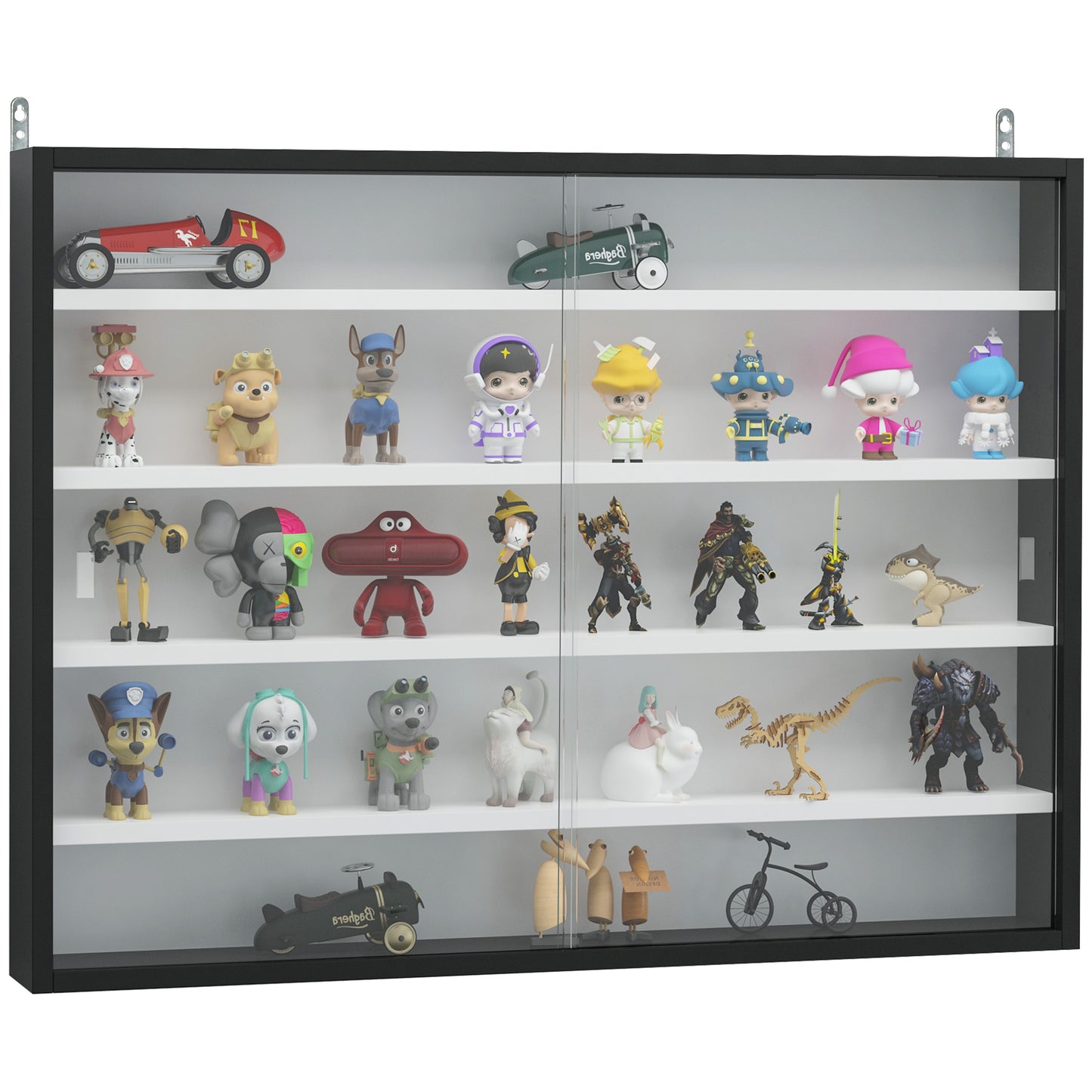 Vitrine à 5 niveaux avec 2 portes vitrées et 4 étagères réglables, noir