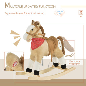 Cheval à bascule en peluche, style cowboy, avec sons réalistes et amusants, beige