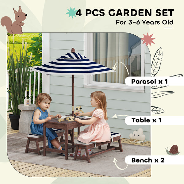 Ensemble table et banc de pique-nique en bois avec parasol amovible et coussins
