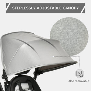 Tricycle 4 en 1 avec siège réglable et réversible, auvent et ceinture, gris