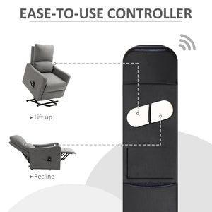 Fauteuil inclinable électrique relevable en tissu avec télécommande et poche latérale, gris