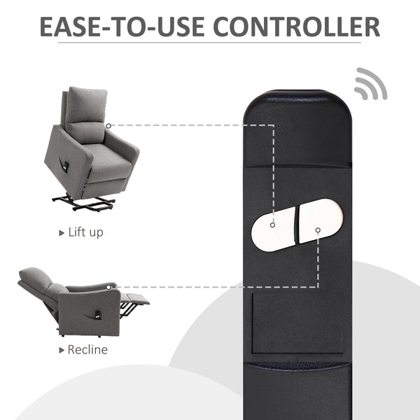 Fauteuil inclinable électrique relevable en tissu avec télécommande et poche latérale, gris
