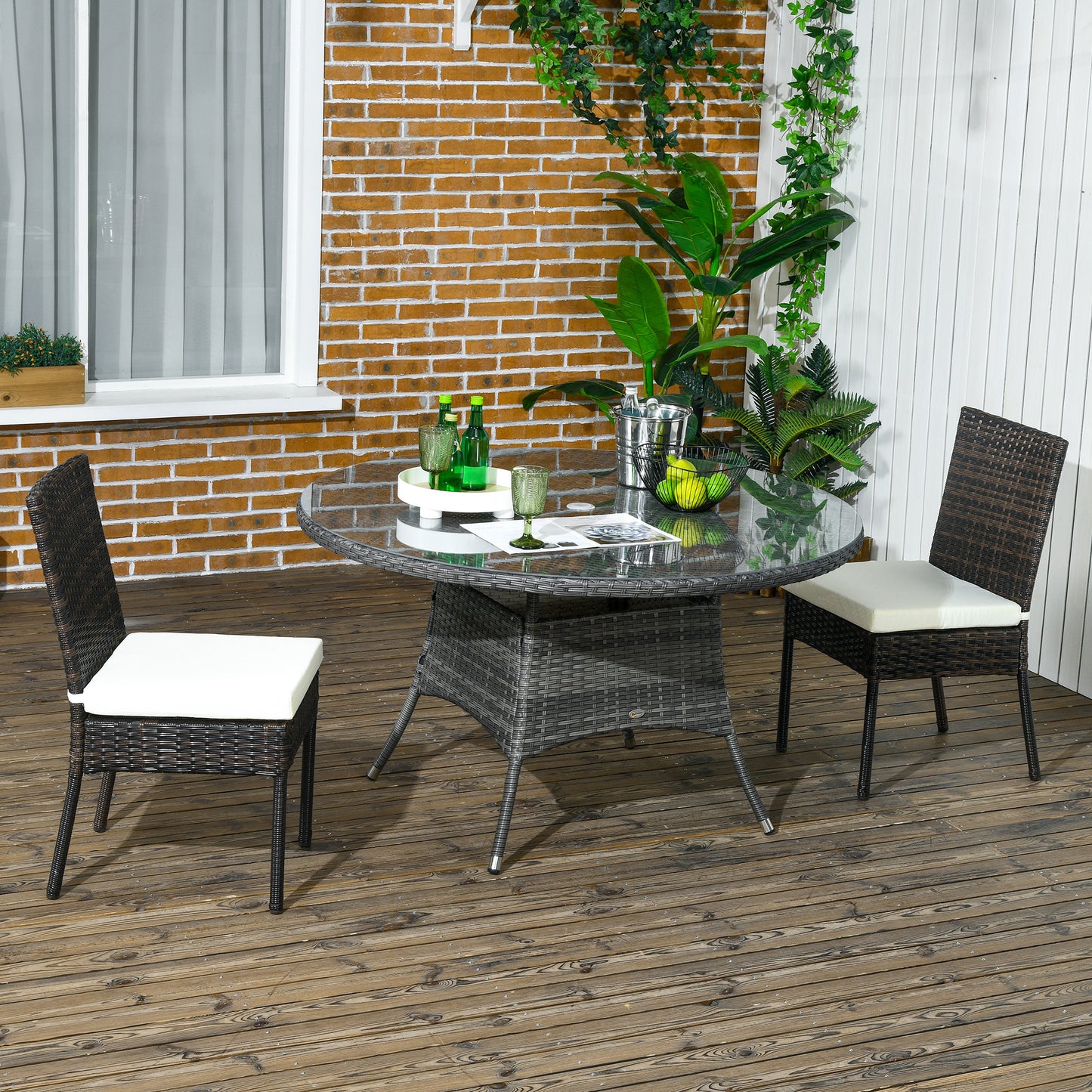 Chaises de salle à manger d'extérieur en rotin synthétique avec coussin, marron