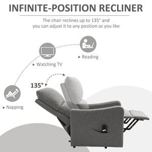 Fauteuil inclinable électrique relevable en tissu avec télécommande et poche latérale, gris