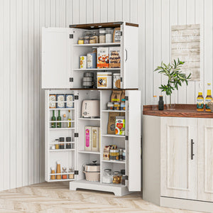 Meuble de rangement de 162 cm de haut avec étagères à épices, blanc