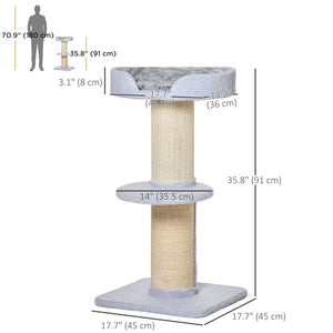Cat tree with sisal mat, scratching post, basket, cushion and perch, light blue
