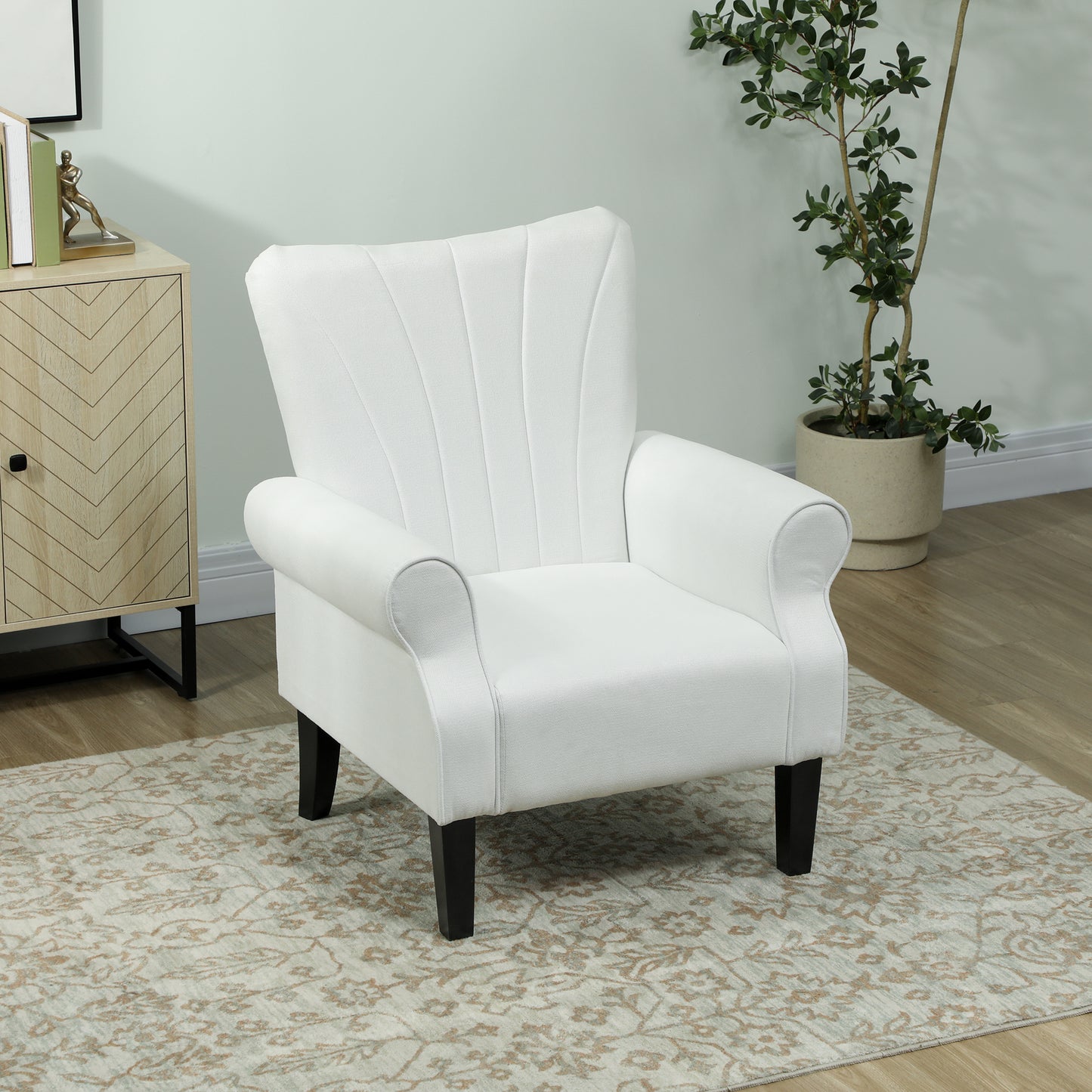 Fauteuil d'appoint moderne en tissu HOMCOM avec pieds en bois pour salon, chambre et bureau, blanc crème