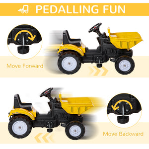 Pedal dump truck with removable trailer, yellow