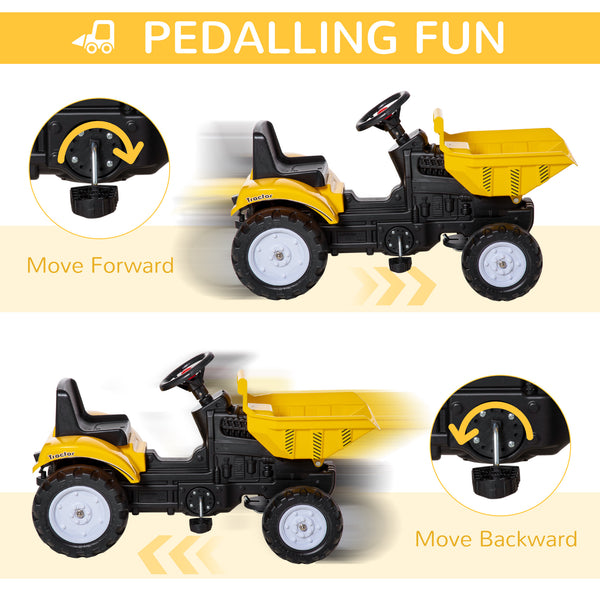 Pedal dump truck with removable trailer, yellow