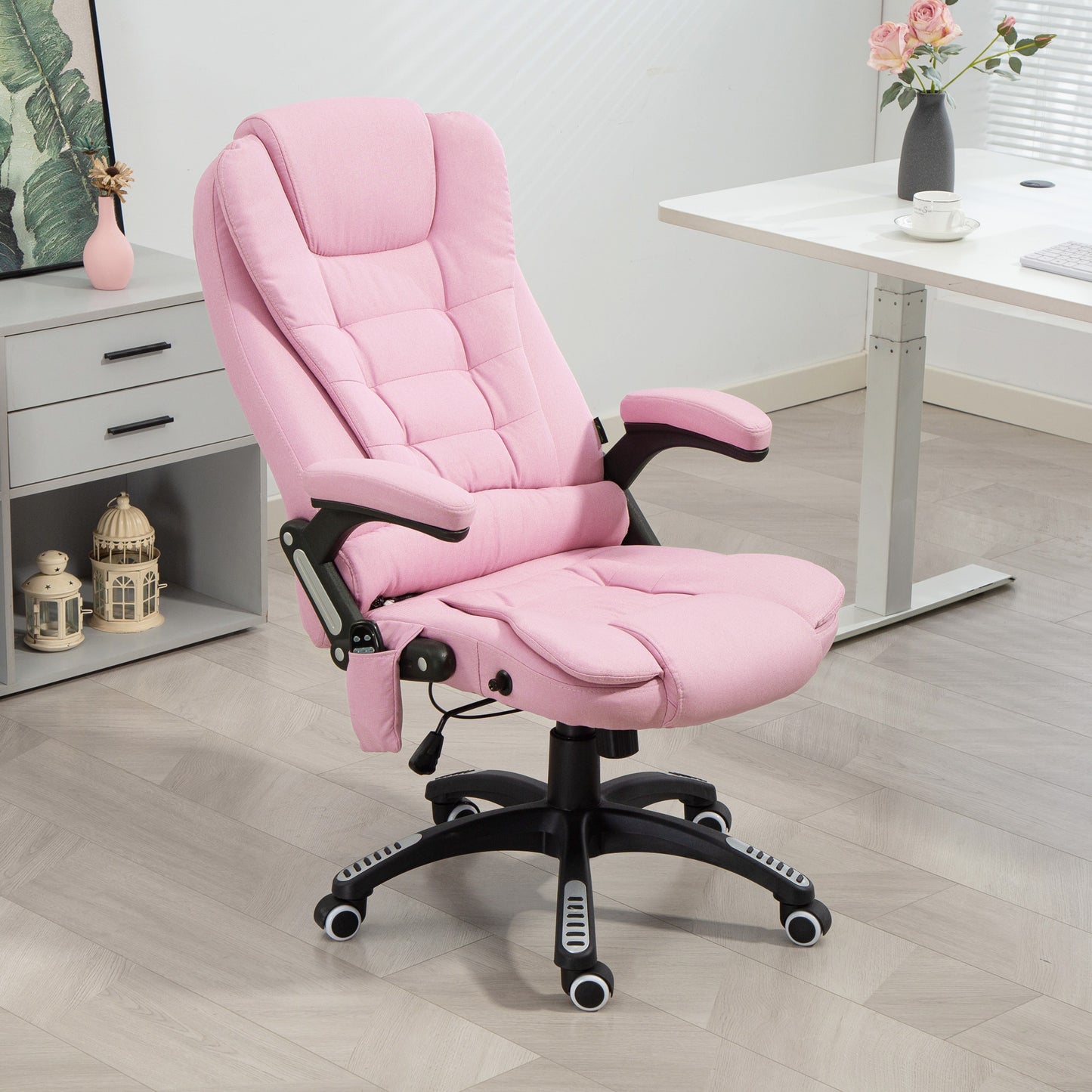 Office Chair with 6 Vibrating Massage Points, High Back, Reclining, Swivel Casters, Pink