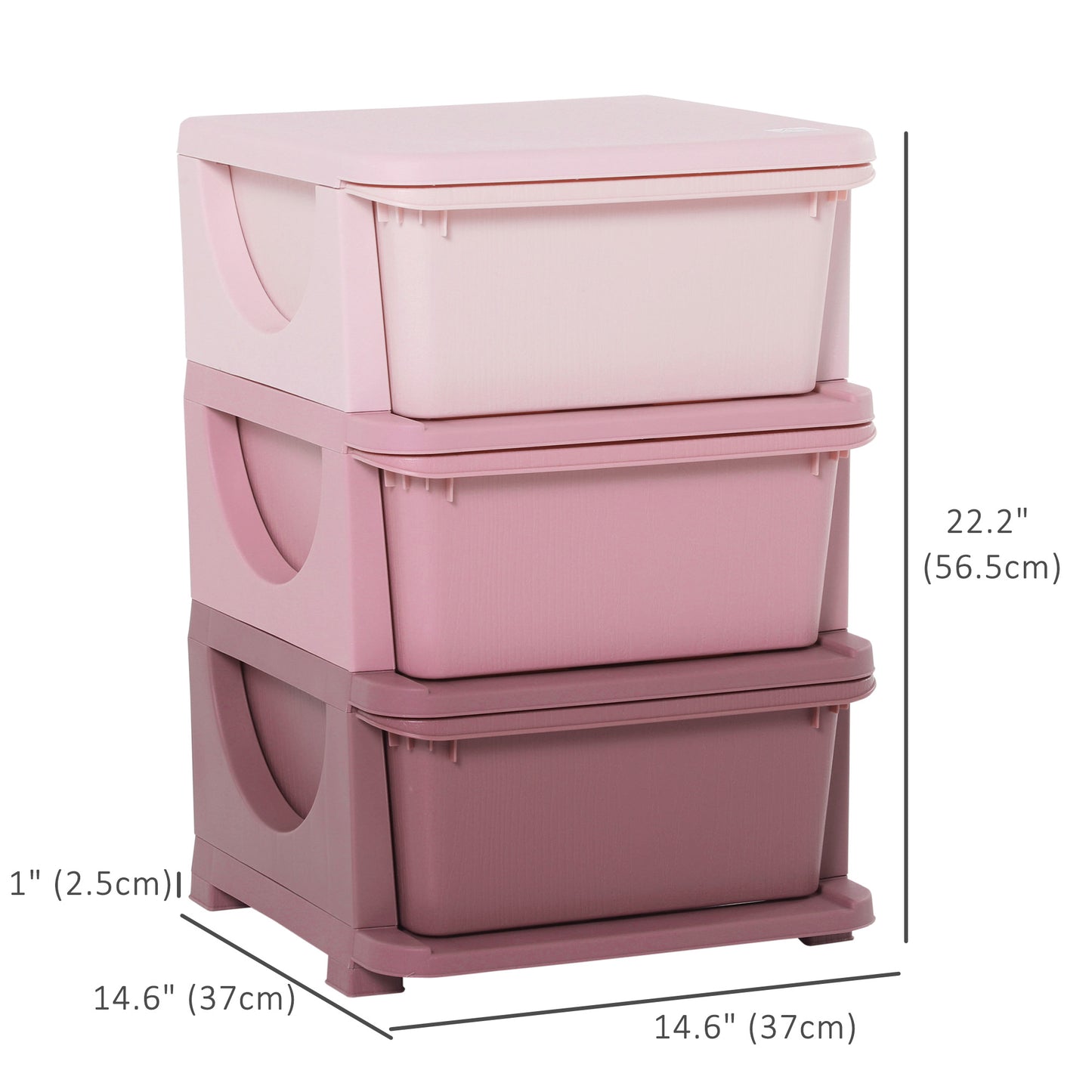 Organiseur de jouets pour enfants à 3 tiroirs en plastique, rose