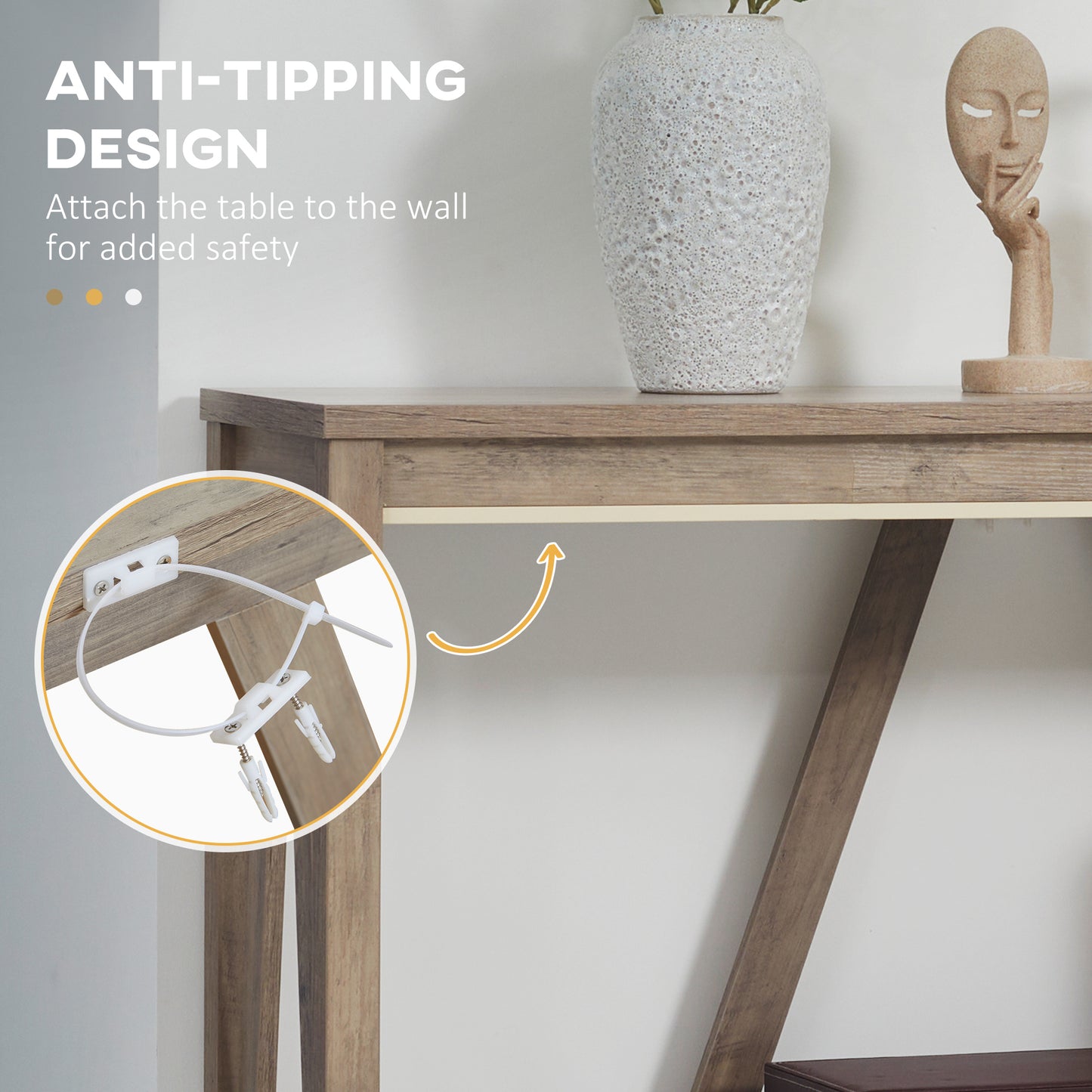 Table d'entrée style rustique avec étagère de rangement pour salon et couloir, gris vieilli