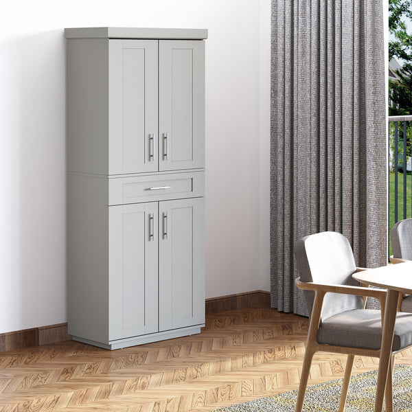 Garde-manger de 72 pouces avec 4 portes, tiroir et 3 étagères réglables, gris