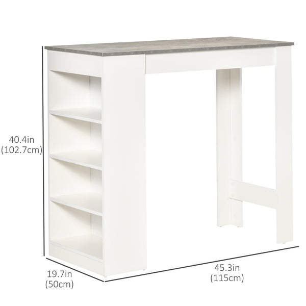 Bar Table with 4 Storage Shelves, Modern Bar Table for Home, Kitchen, Gray