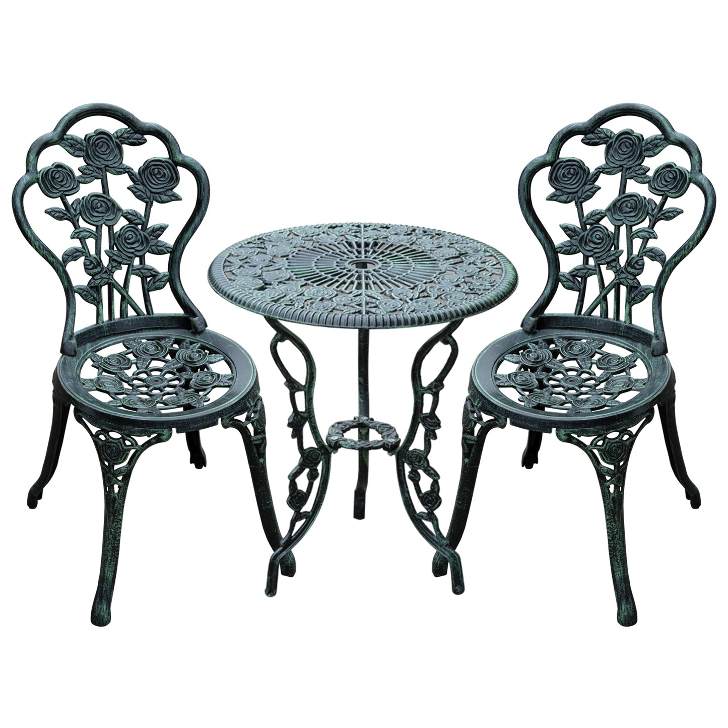 Outsunny Ensemble table et chaises de bistrot de patio 3 pièces Vert antique