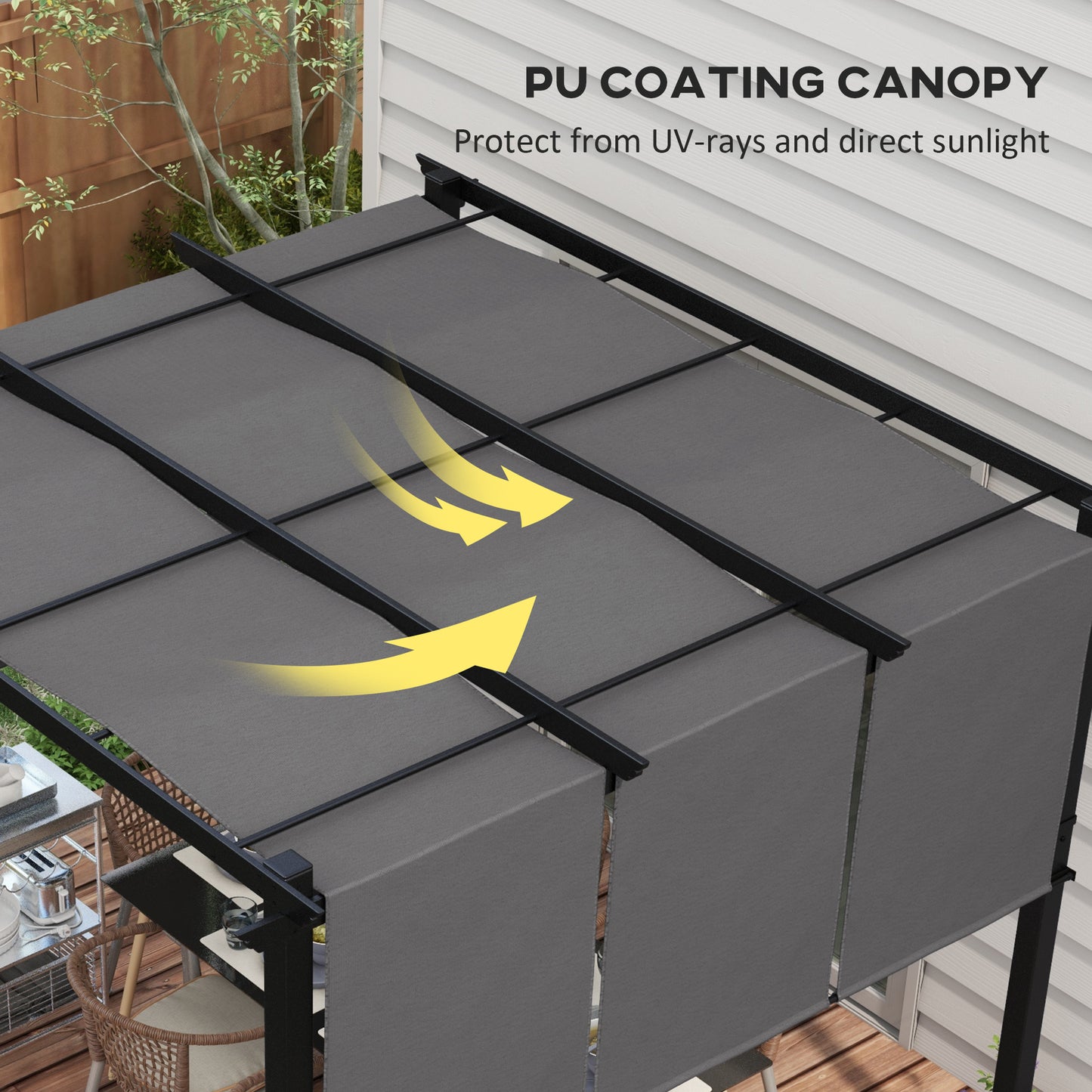 Pergola en métal 10' x 10' d'extérieur avec auvent rétractable, gris anthracite