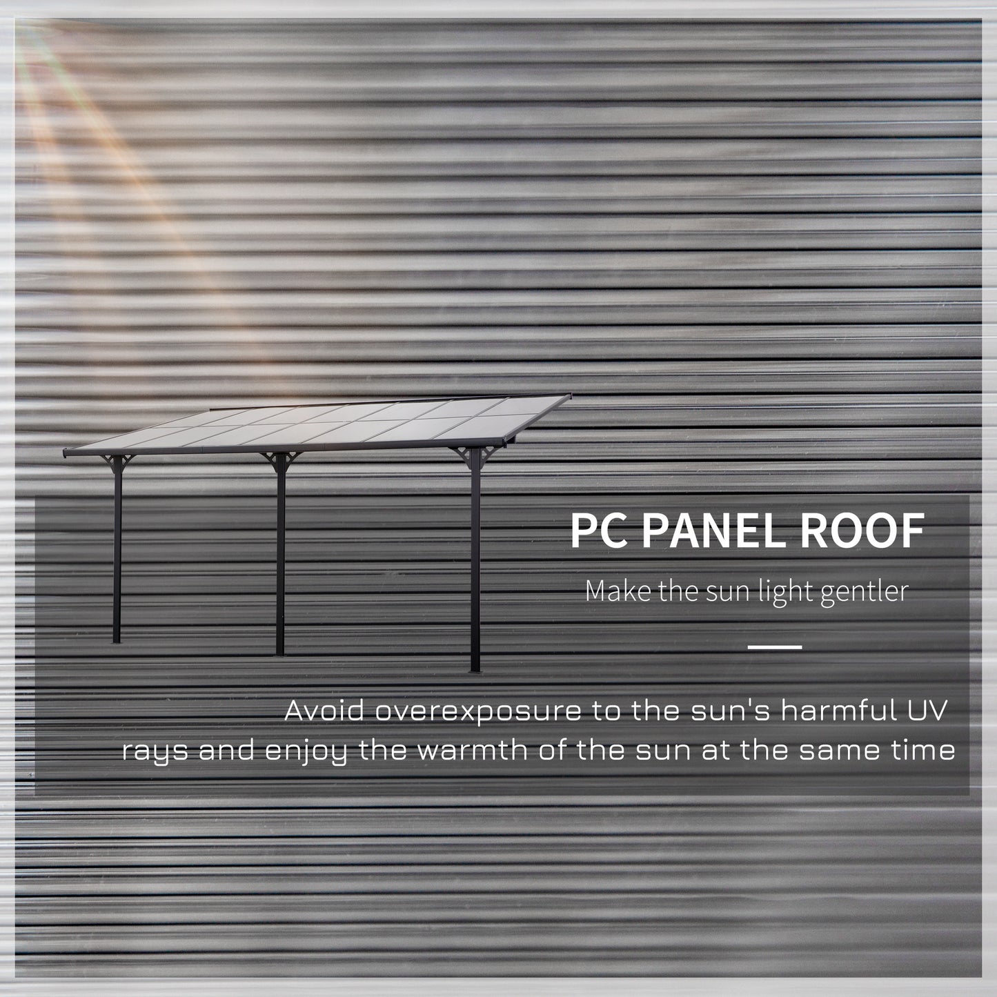 Pergola 14' x 10' avec toit rigide en polycarbonate, hauteur réglable, cadre en aluminium, protection UV, gris