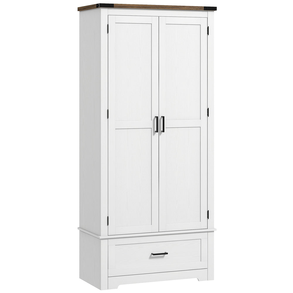 Meuble garde-manger style campagnard avec 2 portes, tiroir et étagères réglables, blanc