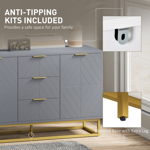 Buffet de rangement avec 3 tiroirs, étagères et portes réglables, gris