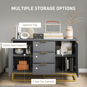 Buffet de rangement avec 3 tiroirs, étagères et portes réglables, gris