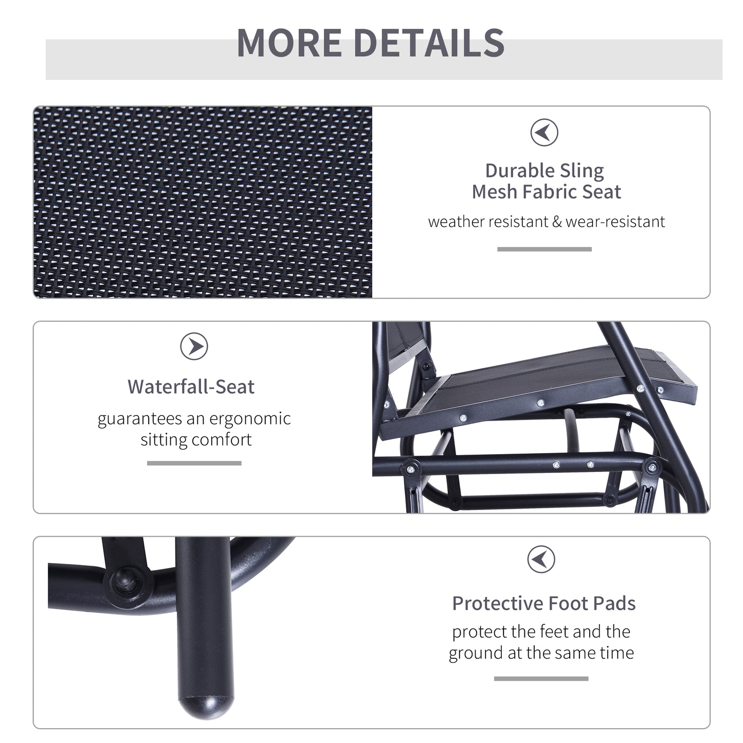 Outsunny Double Rocking Bench, Heavy Duty Garden Rocking Chair for Two, Steel Frame, Durable Fabric Seat, Black