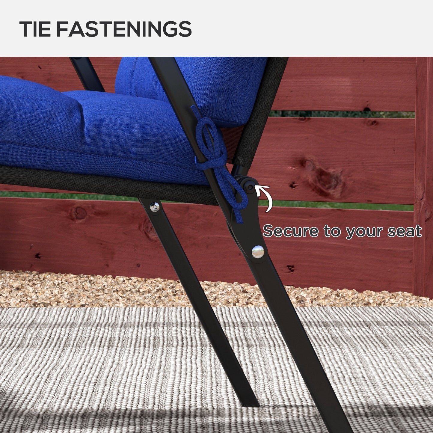 Ensemble de 2 coussins de chaise de patio extérieur avec attaches, capitonnés, bleu marine
