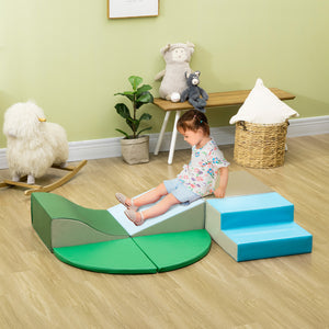 Aire de jeux souple 6 pièces pour grimper, ramper et glisser, bleu/vert