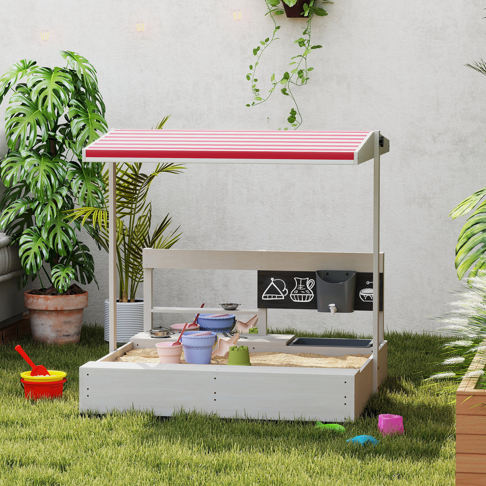 Bac à sable avec couvercle, cuisine, jouets, siège et rangement, gris