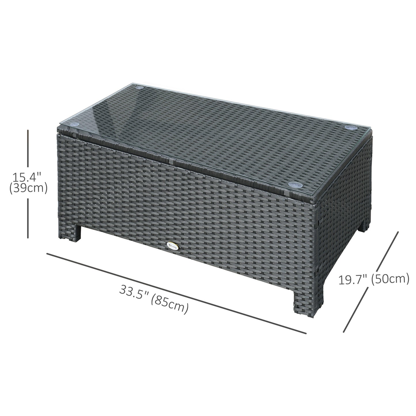 Outsunny Rattan Coffee Table, Patio Side Table, Handwoven Wicker Furniture with Tempered Glass Top, Black