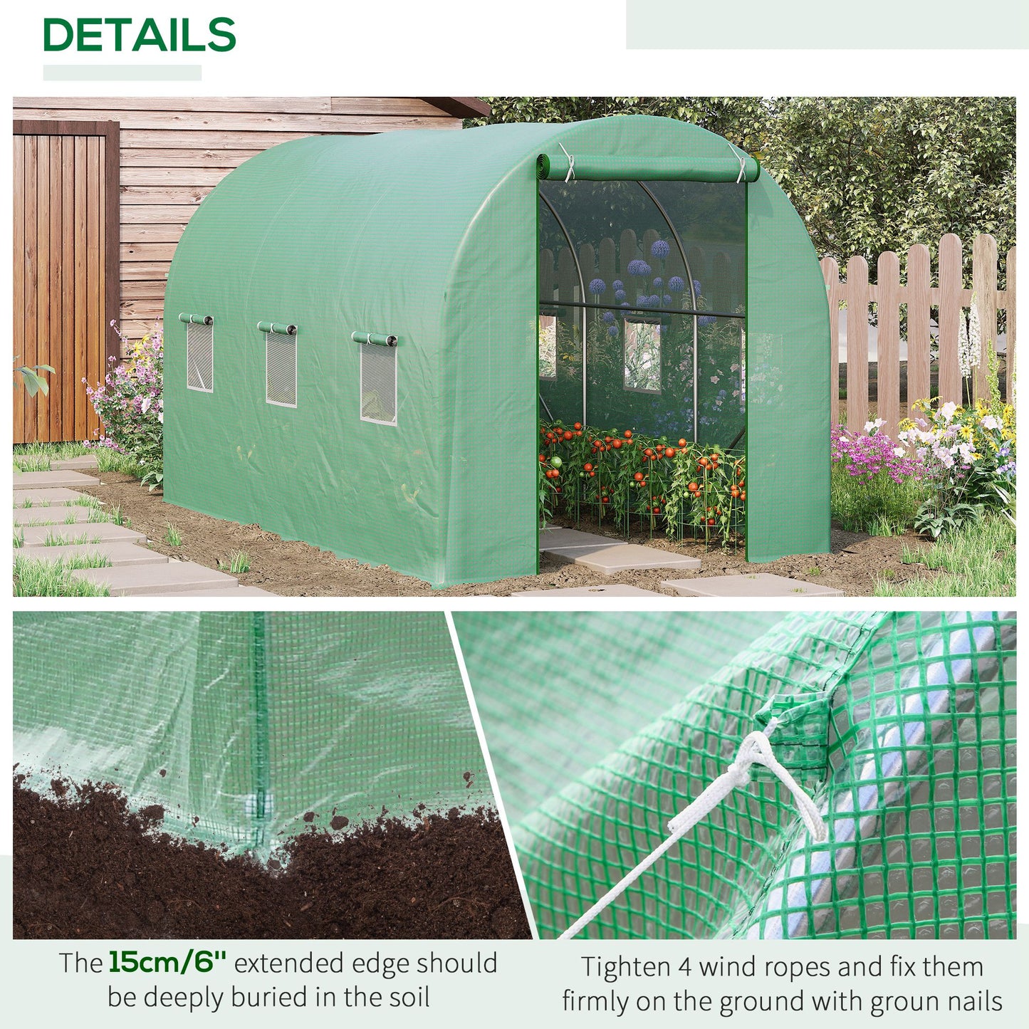 Outsunny Outdoor Plant Grow Tunnel: 11.5 x 6.6 Warm Greenhouse with Roll-Up Door