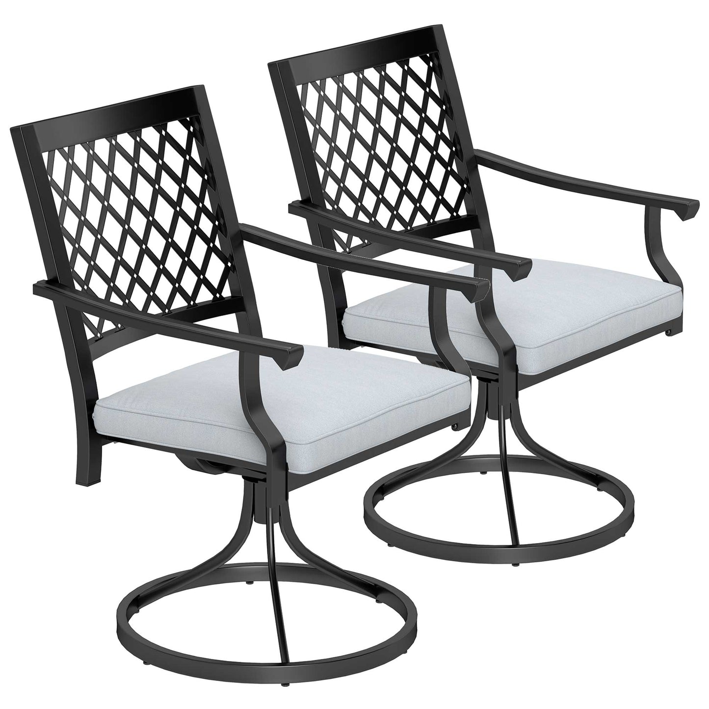 Lot de 2 chaises pivotantes et à bascule en métal avec coussin et accoudoirs