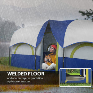 4-6 Person Camping Tent, 3 Room Cabin, 3000mm Waterproof & UPF 30+, with Built-in Groundsheet & Carry Bag, Blue