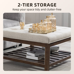 81cm Square Coffee Table with Storage, Beige
