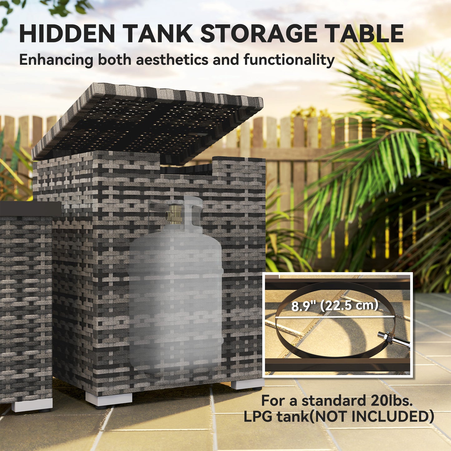 Table de foyer au propane 32 po en rotin de 40 000 BTU avec support de bouteille de propane dissimulé et housse imperméable