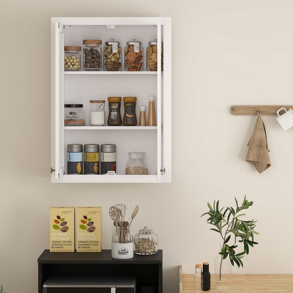 Meuble de salle de bain mural moderne avec 2 portes et 2 étagères réglables, blanc