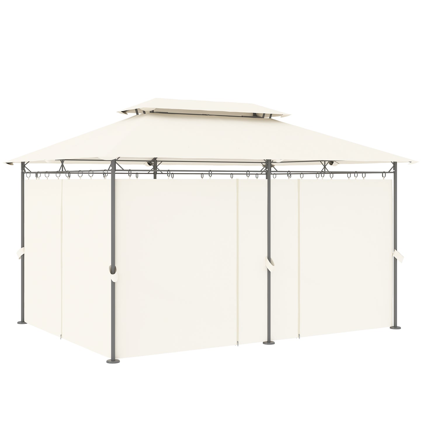 Tonnelle de jardin 10' x 13' à double toit, avec rideaux, blanc crème