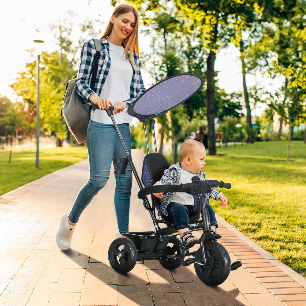 Tricycle 6 en 1 pour enfants avec guidon et auvent amovibles, bleu marine