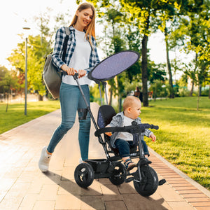 Tricycle 6 en 1 pour enfants avec guidon et auvent amovibles, bleu marine