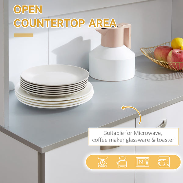 Buffet moderne avec placards de rangement, tiroir, espace ouvert pour micro-ondes, blanc