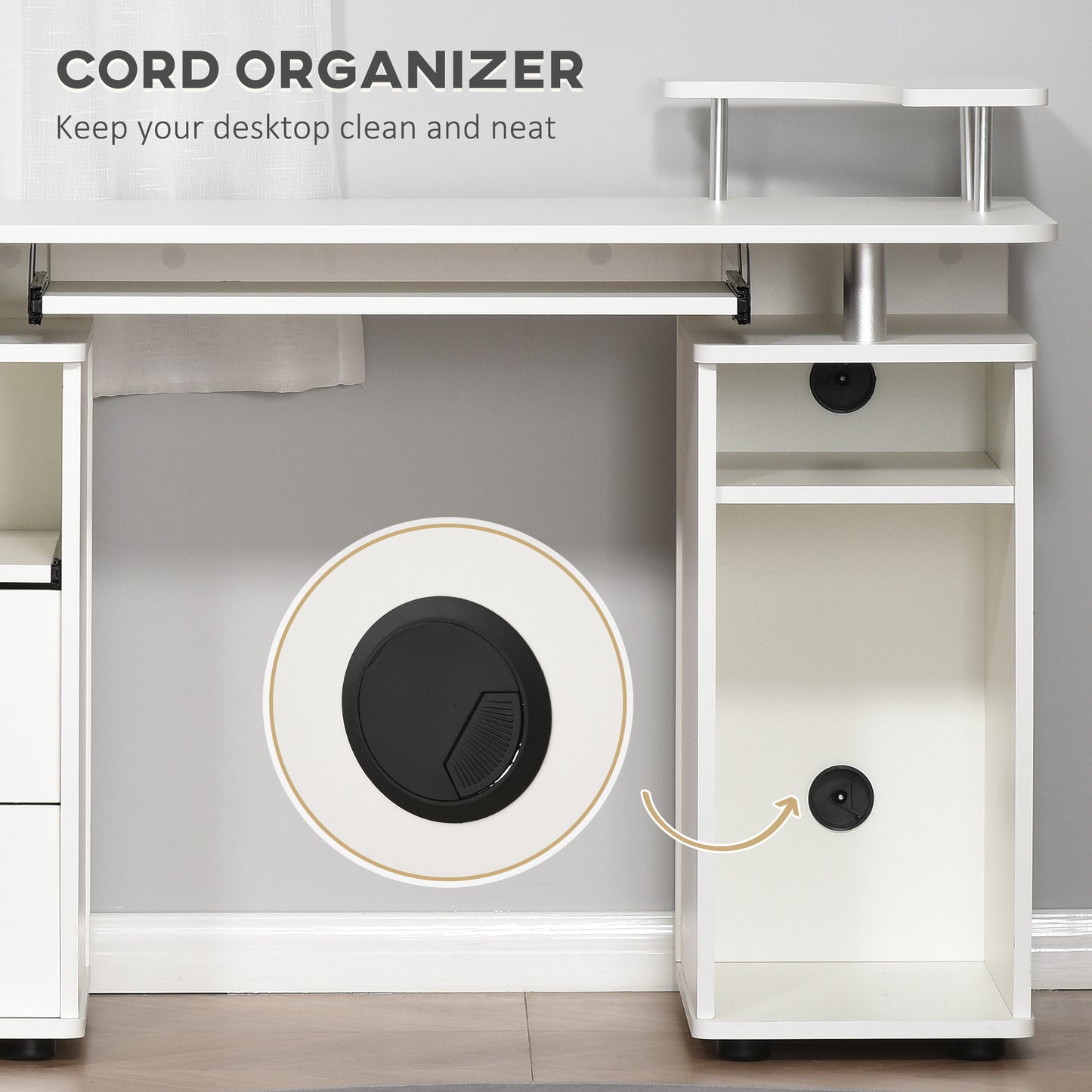 Bureau d'ordinateur avec plateau pour clavier, blanc