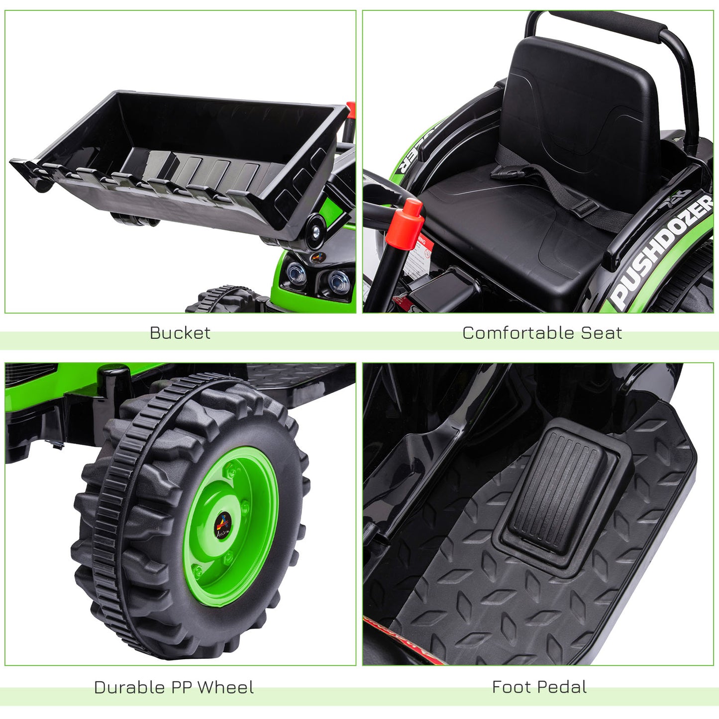 6 Volt Battery Powered Kids Tractor, Ride-On Excavator, Music, Front Headlight, Reverse, Green