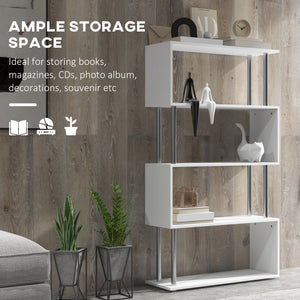 Bibliothèque géométrique en bois à 5 niveaux , blanc