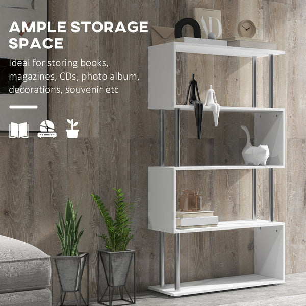 Bibliothèque géométrique en bois à 5 niveaux , blanc