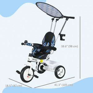 Tricycle 6 en 1 pour enfants avec guidon et auvent amovibles, bleu