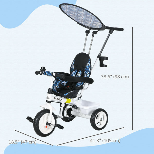 Tricycle 6 en 1 pour enfants avec guidon et auvent amovibles, bleu